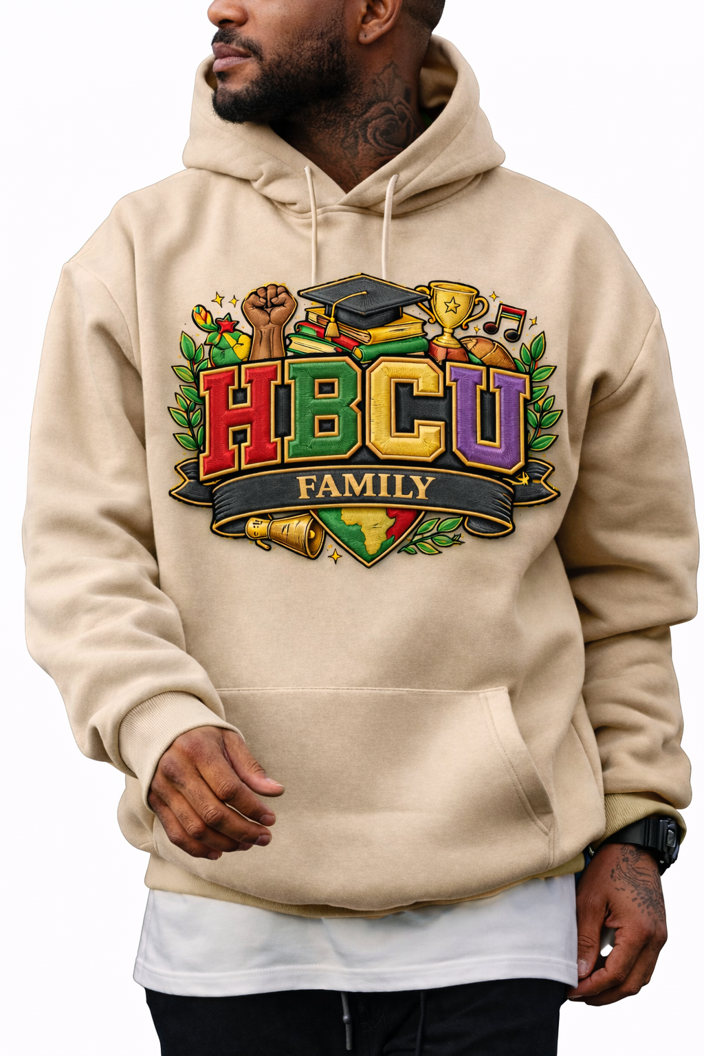 HBCU Heritage tan / hoodie / model 022