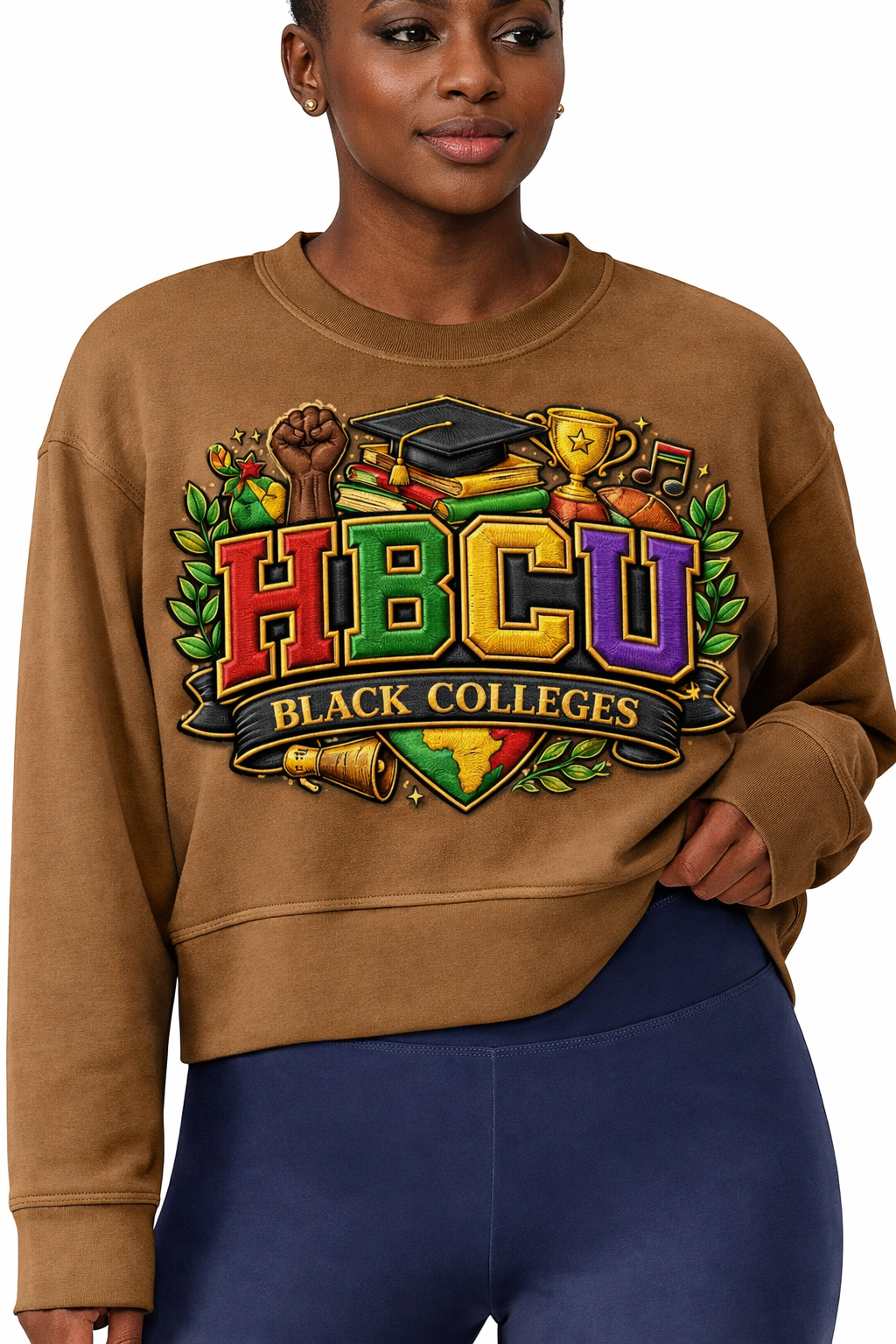 HBCU Heritage brown / long sleeve / crop top / model 021